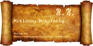 Miklóssy Nikoletta névjegykártya